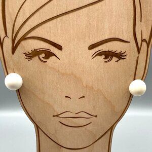 Vintage White Dome Earrings, Coquette Lucite Button Basic Screw Backs
